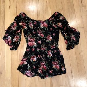 Ambiance Black Flower Print Flowy Romper